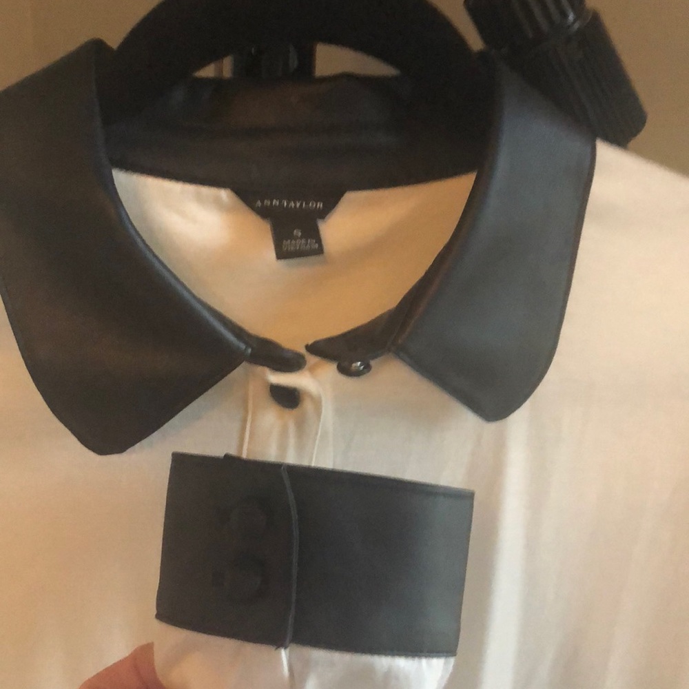 Blouse with leather trim, excellent condition